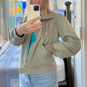 Y2K Vintage Washed Cotton Cafe Racer Workwear Jacket Small Medium Womens Green